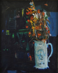 Title Flowers On Blue Cloth. Artist Dame Elizabeth Blackadder, RSA, RA, RSW. Catalogue 48. Credit The Argyll Collection (2)